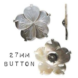 2/$15 Flower 27mm Black Lip Shell Button